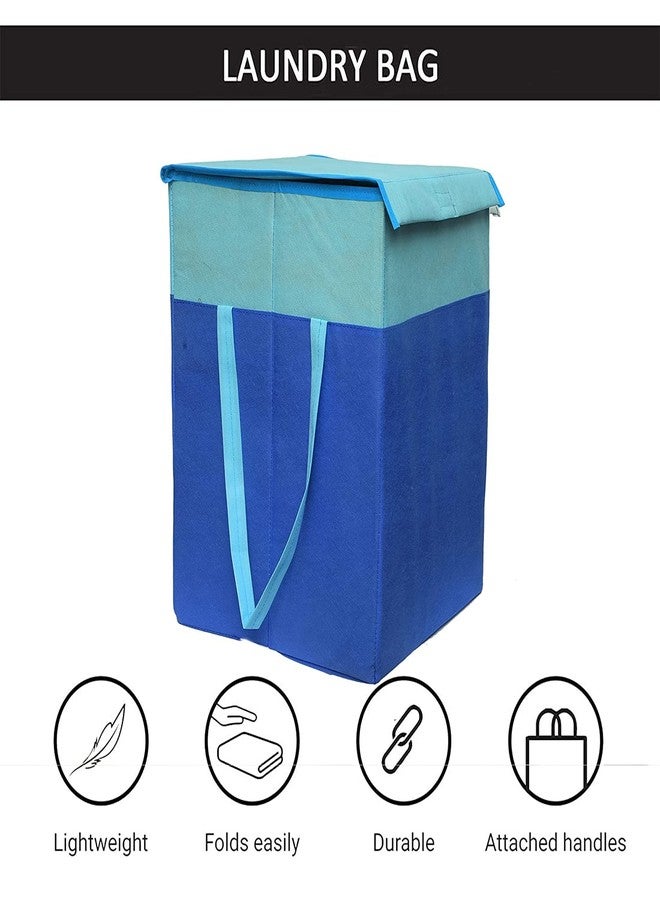 ABBASI Large Laundry Bag 75L Durable and Collapsible Foldable Laundry Basket with Lid Storage Bag with Side Handles for Clothes & Toys Bedroom Kids Room & Bathroom (Pack of 2, Sky Blue & Blue) - Image 3